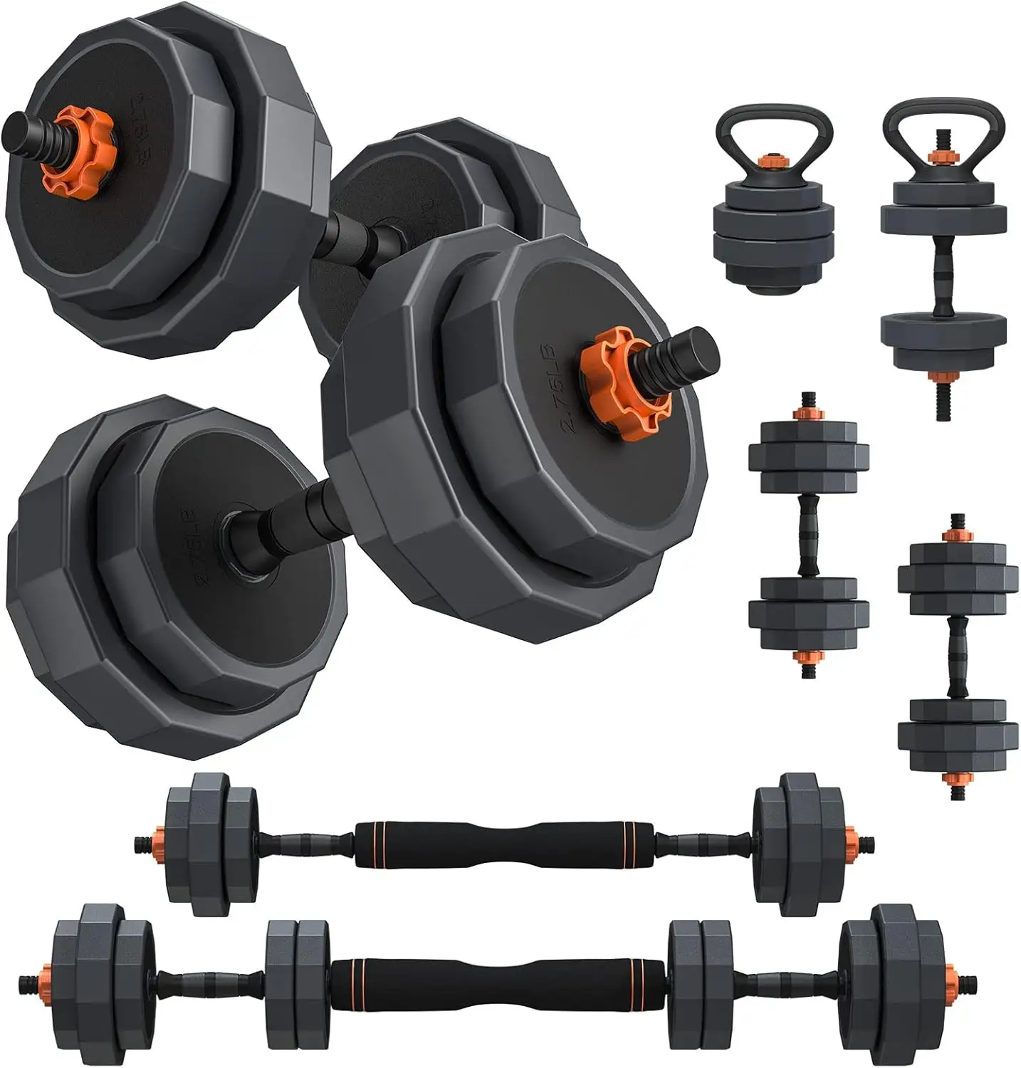 

Adjustable Weights Dumbbells Set, 44LB/55LB/66LB Free Weights, 3 in 1 Mutiweight Dumbbell/Barbell/Kettlebell with Connect