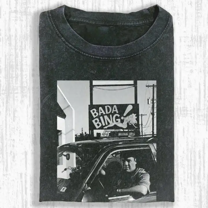 Vintage Washed Bada Bing Club Shirt, Retro Mafia TV Series Parody Top, 90s Crime Drama Gift Women and Man T-Shirt Washed T-shirt