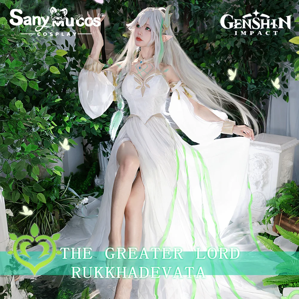 

【48H To Ship】SanyMuCos Genshin Impact Nahida Cosplay Costume Sumeru Nahida Wig Long Dress Halloween Set Party Clothing