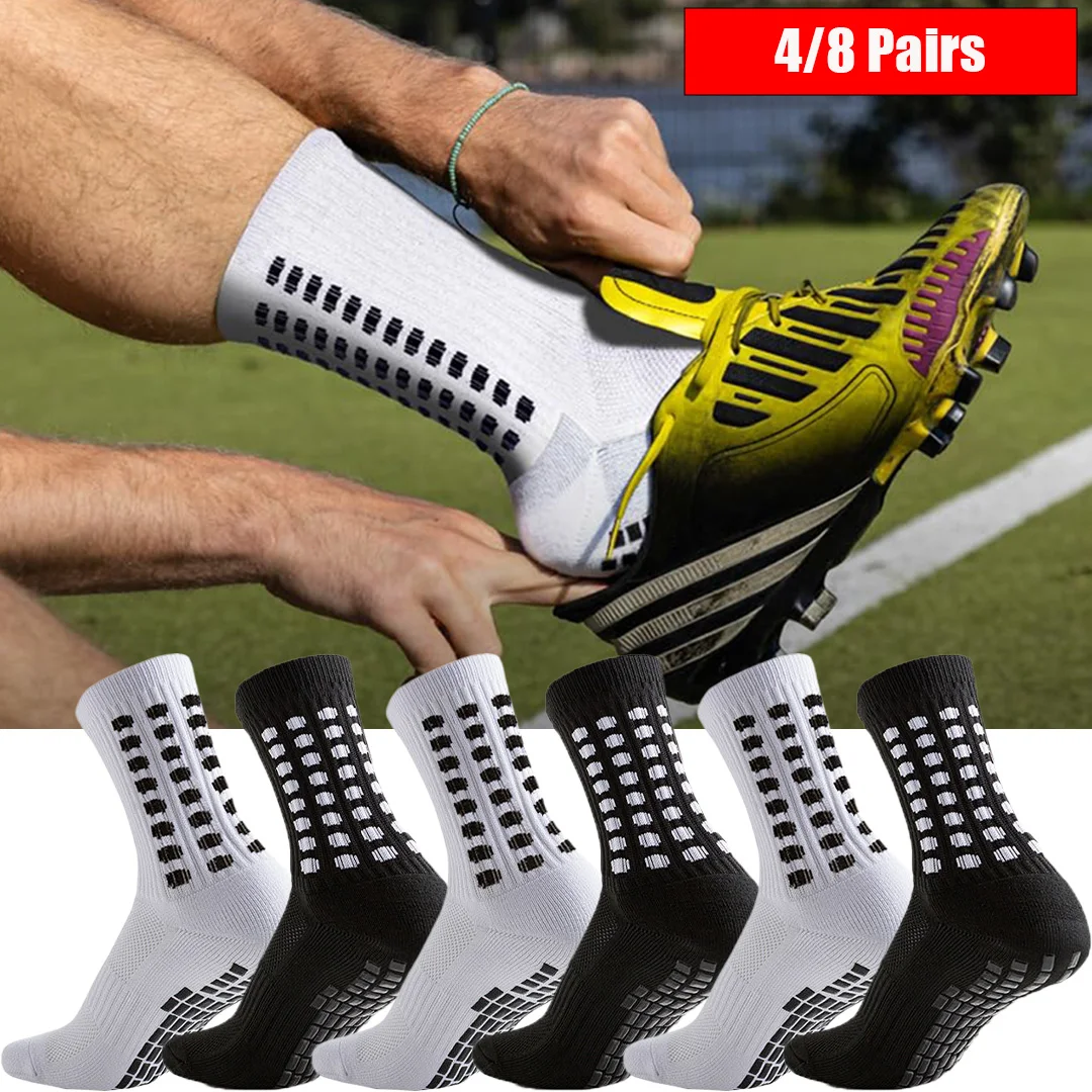 4/8 Pairs Professional Anti Slip Socks for Men Women Baseball Football Basketball Rugby Soccer Cycling Running Hiking Running