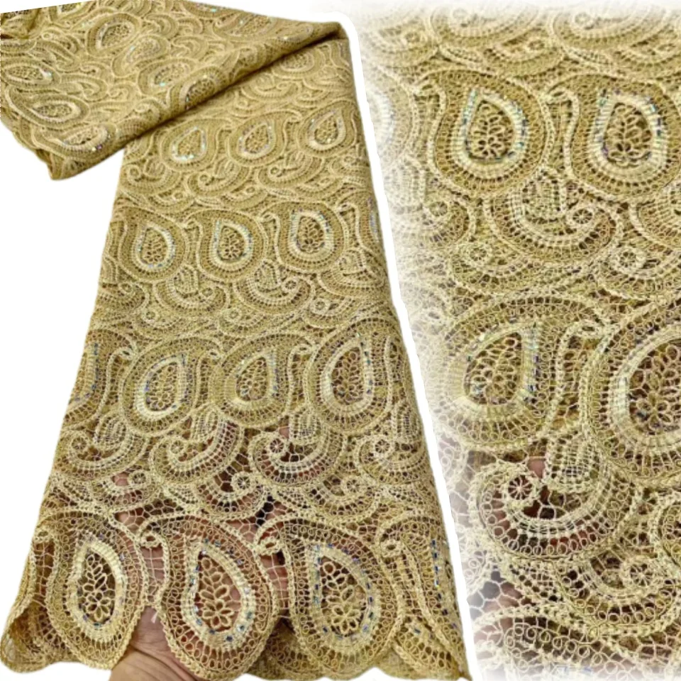 

Африканское водорастворимое кружево, элегантное гипюрное кружево с пайетками для пошива женских вечерних платьев, 5 ярдов, 2184