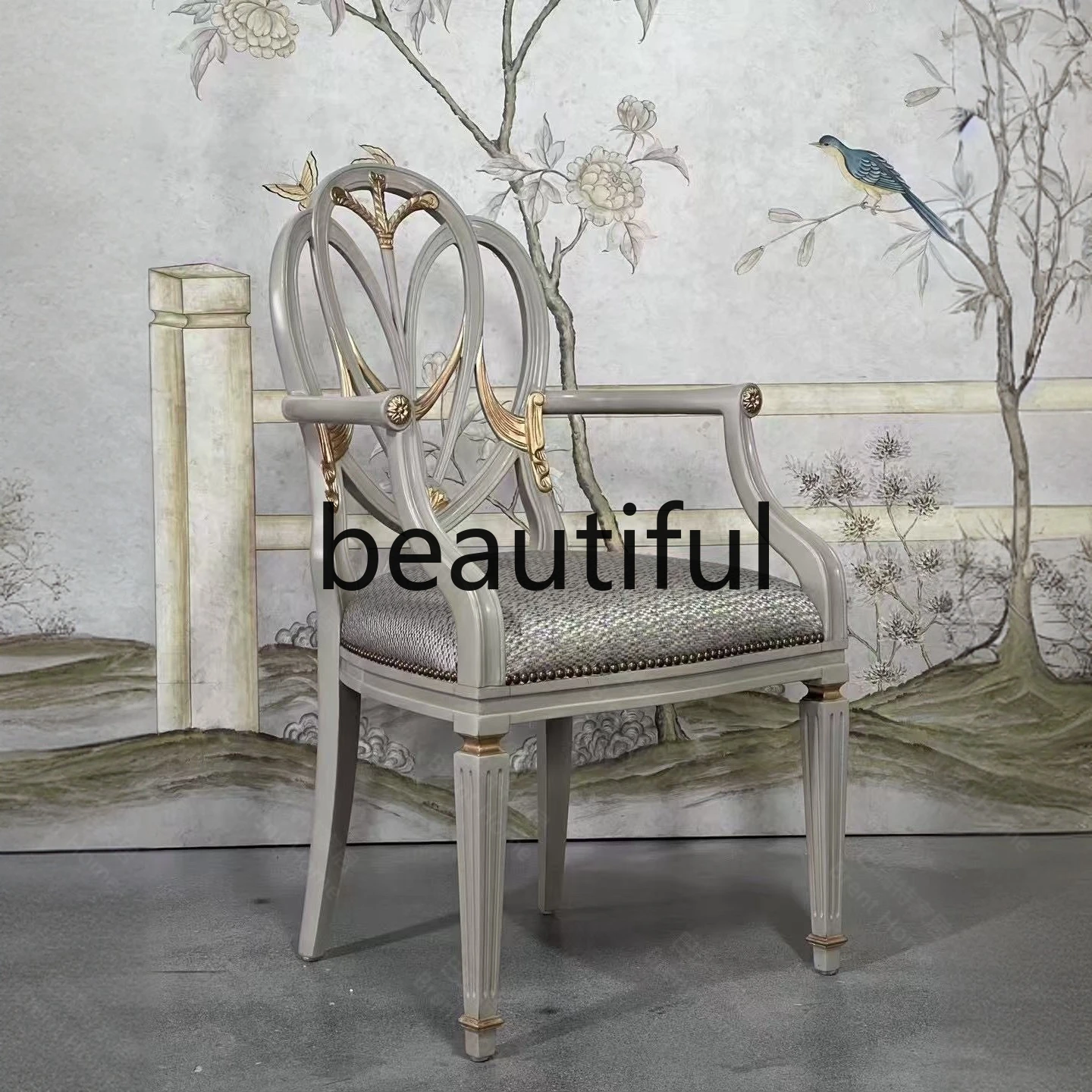 European American Birch Exquisite Carved Single Chair Book Table Chair Dining Table Chair Versatile