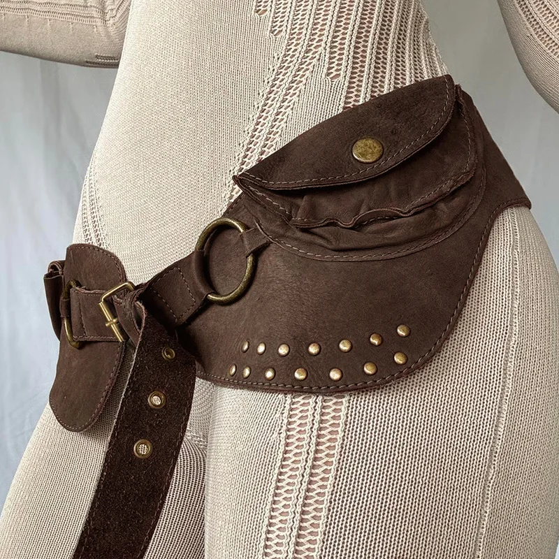 Mini bolso ovalado Retro con remaches, pretina perforada para mujer, riñonera personalizada a la moda, cinturones imprescindibles para accesorios de monos