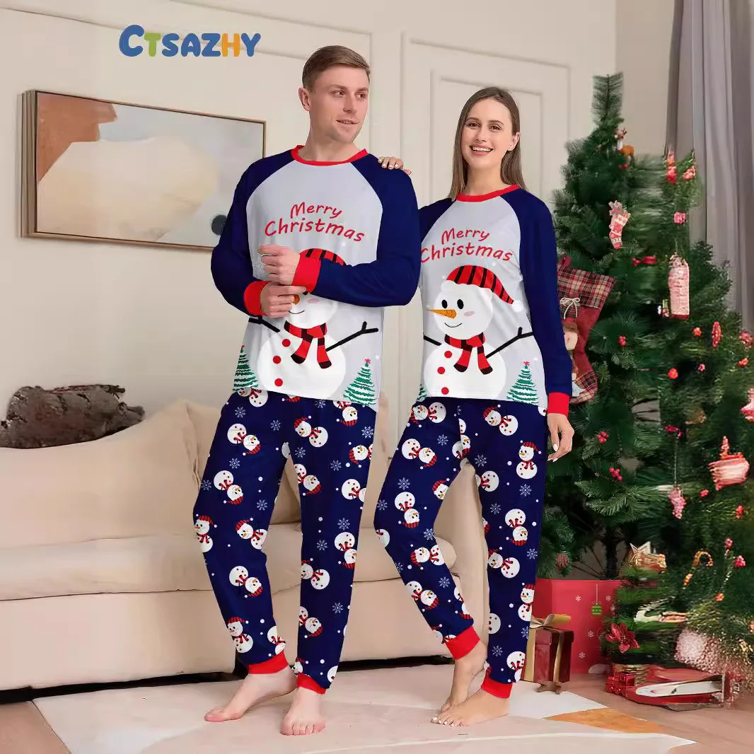 Ano novo 2024 novos pijamas para dormir boneco de neve branco pai criança pijamas de natal dos desenhos animados família pijamas para casais