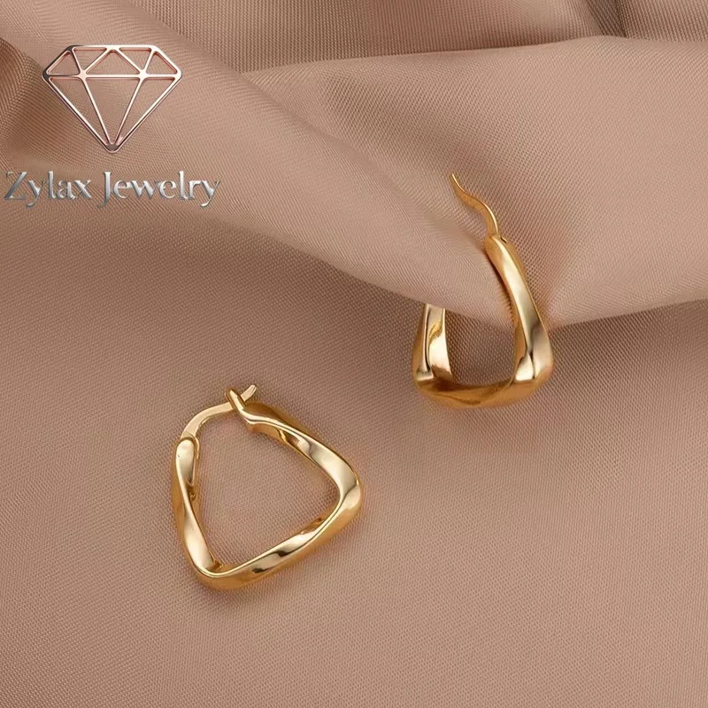 

Zylax Jewelry Luxury 24K 9999 Pure Gold real gold French Geometric Triangle Earrings Women's Stud Earrings
