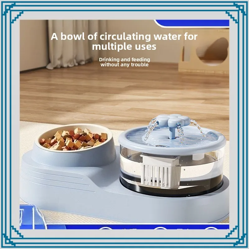 All-in-One-Futterstation für Katzen und Hunde, zirkulierender Trinkbrunnen mit leiser Pumpe, abnehmbarer Kunststoffnapf, Plug-in-Design