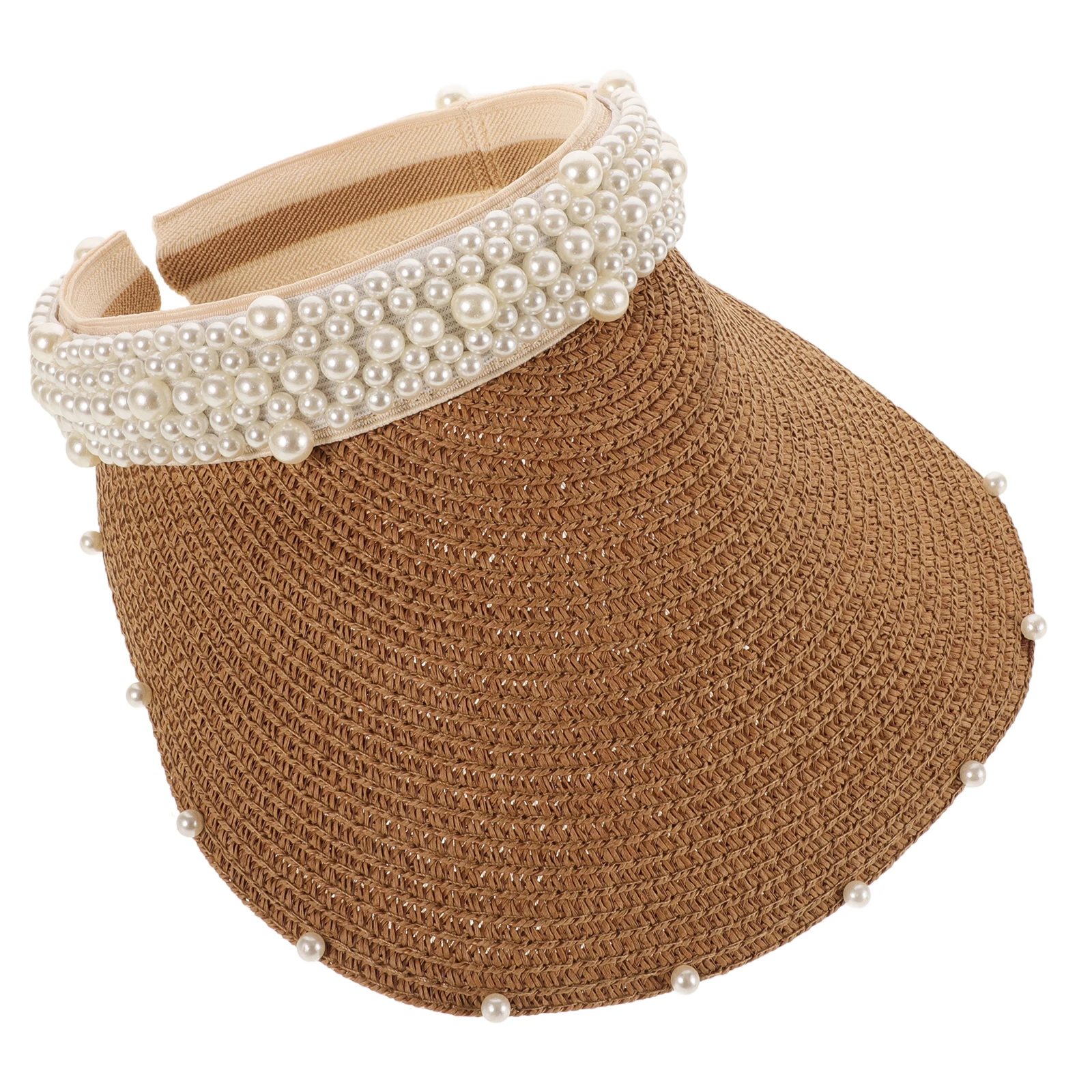 

Ladies Sun Hats Straw Visor Travel Essentials Protection Hat Pearl Design Breathable Summer Gardening Outdoor