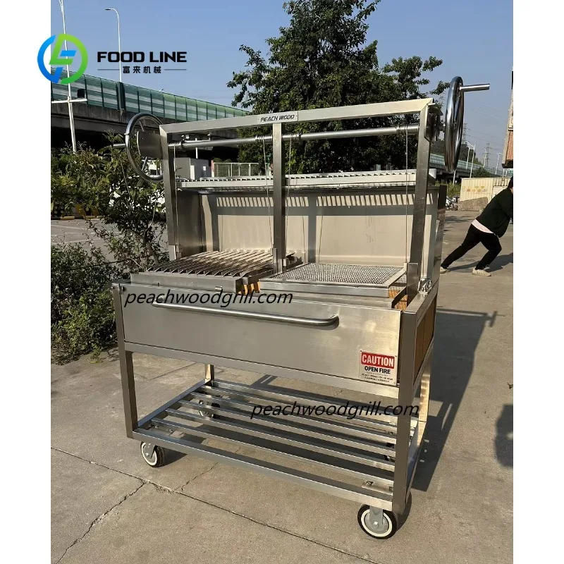 customized double handwheel gaucho bbq grill santa maria charcoal grill solid stainless build for big outdoor catering event