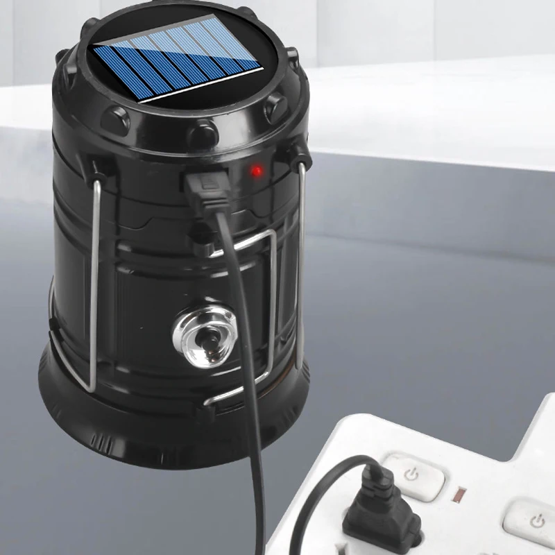 Camping Solar Lamp LED Portable Lantern Tent Telescopic Torch Waterproof Emergency Powered Rechargeable Working Light