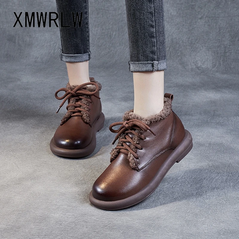 XMWRLW frauen Winter Flache Schuhe Warme Wolle Damen Schnee Stiefel Aus Echtem Leder Stiefeletten Für Frauen Winter Schuhe Flache schnee Boot