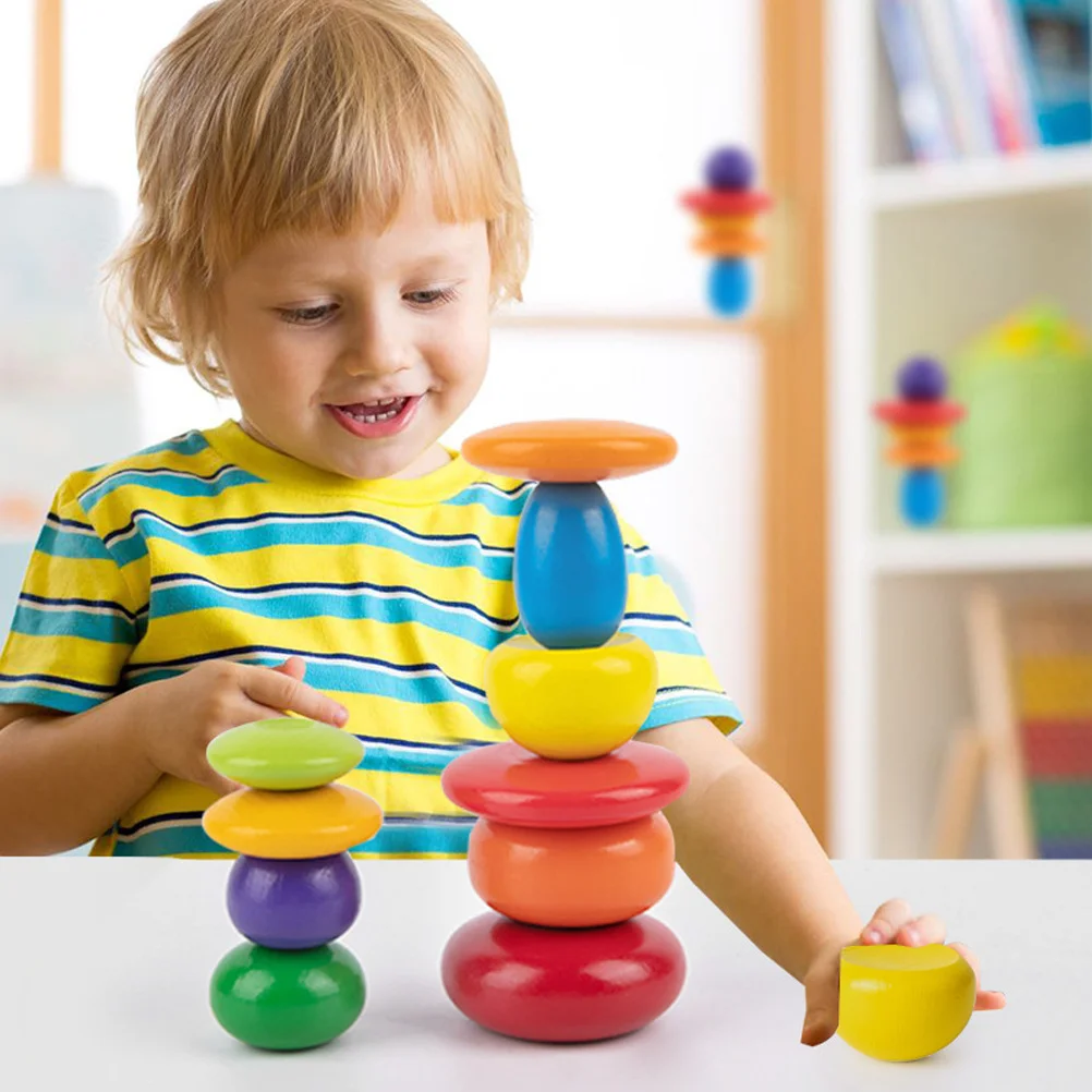 1 set 1 set di pietre bilanciate in legno impilate colorate per bambini apprendimento educativo puzzle mattoni giochi per bambini