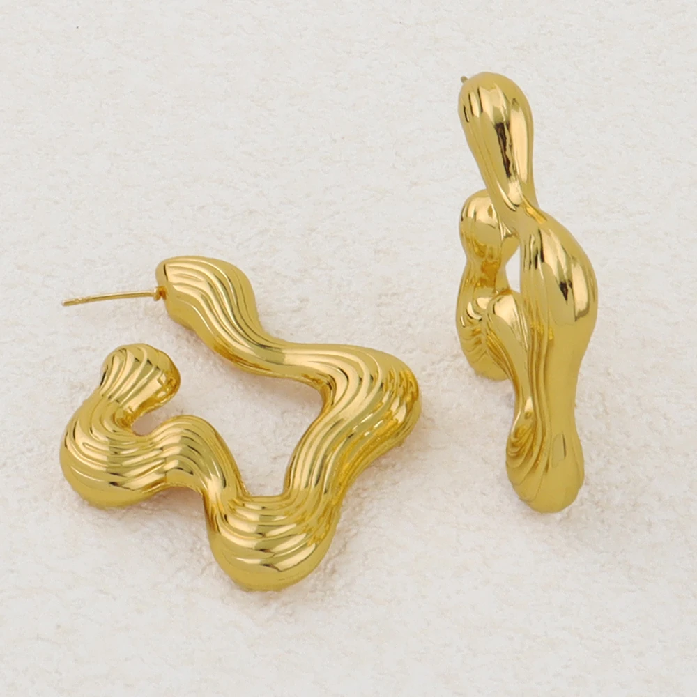 

Gold Colour Fashion Simple Irregular Hoop Earrings Necklace For Women Geometric Earring Glossy Jewelry Party Wedding Gift