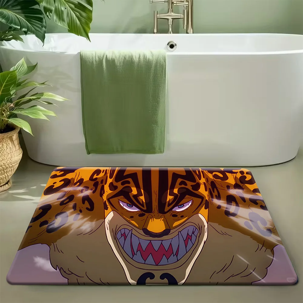 Alfombra de Baño Antideslizante y Absorbente con Diseño de Anime One Piece, Escena de Despertar de Rob Lucci en Forma de Leopardo, Alfombra de Baño con el Icónico Personaje CP0