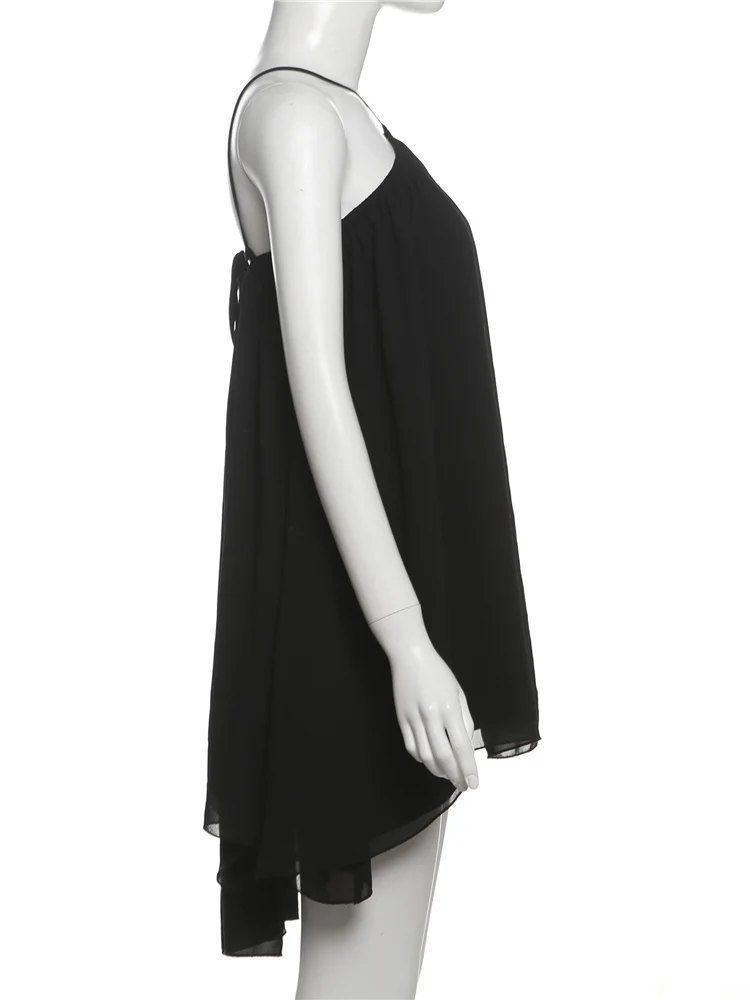 Estranho gato halter vestido solto feminino y2k verão sem mangas sem costas em camadas lrregular hem praia férias sexy tendência festa bodycon