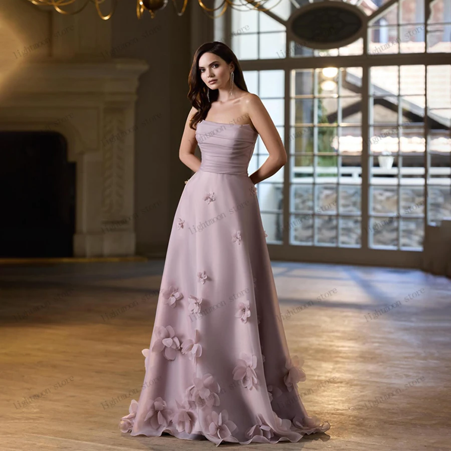 Graceful Prom Dress Modern Evening Dress 3D Appliques Sleeveless Backless Robes For Women Glamorous Vestidos De Gala Customized