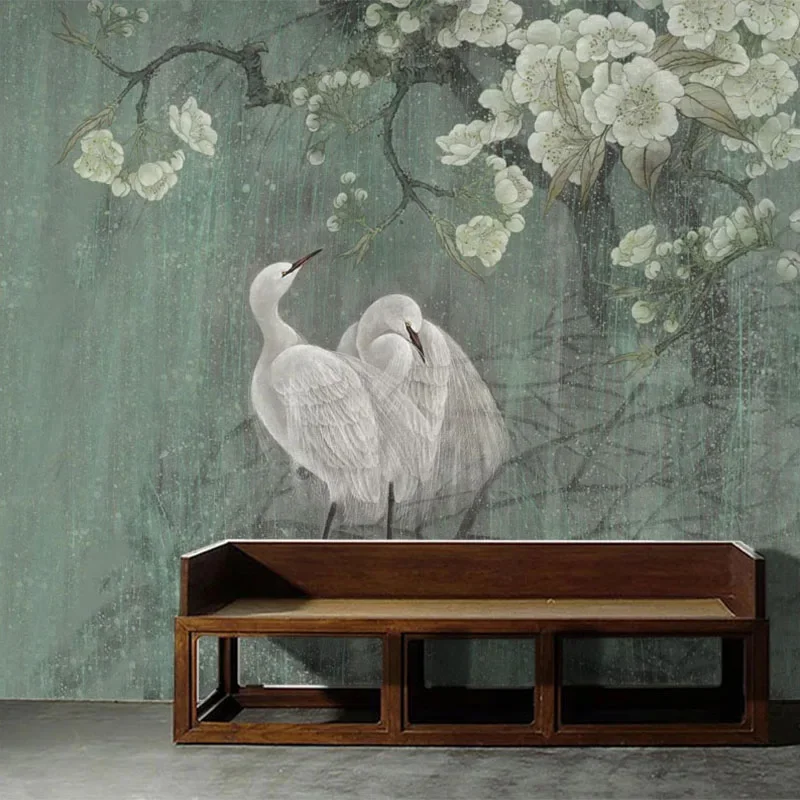 Chinese Style Mural Wallpaper 3D Hand Painted Flowers And Birds Wall Painting Living Room TV Sofa Bedroom Home Decor 3D Frescoes