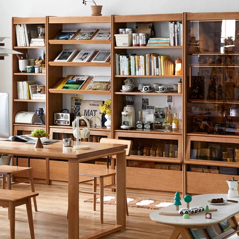 

Furniture, combination, bookcase, solid wood, whole wall, living room floor, Japanese storage, display cabinet, cherry wood,