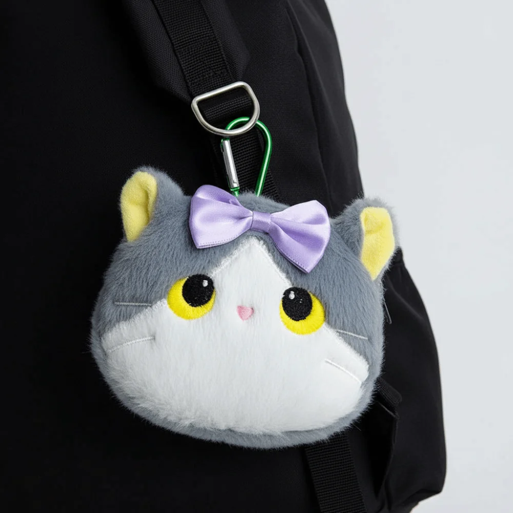 Star Decor Cat Coin Purse Compact Size Zipper Closure Earbud Storage Bag Fabric Cute Embroidery Cartoon Animal Pouch