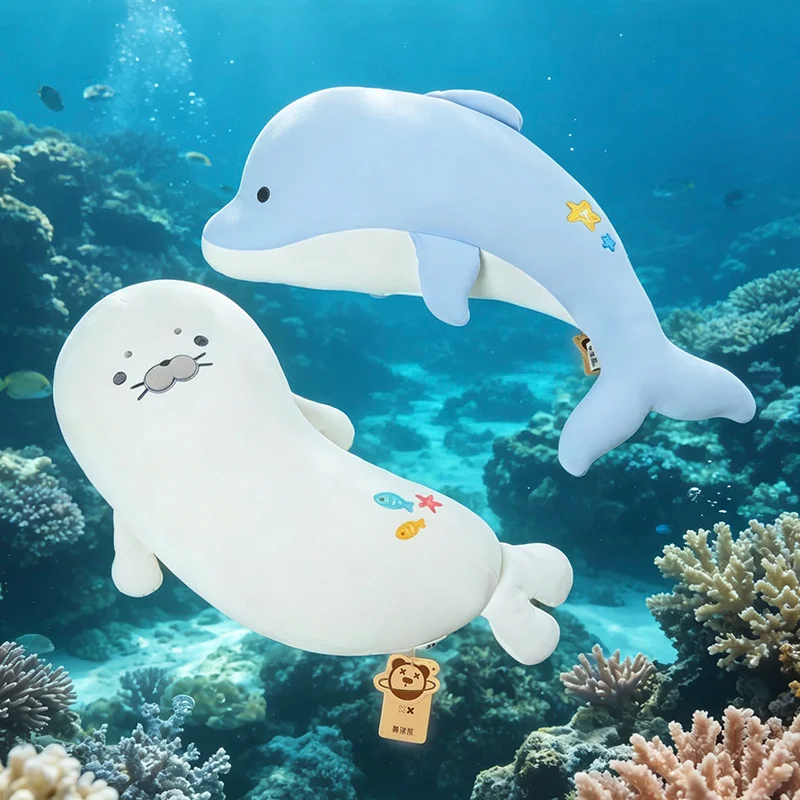

Cute Dolphin Seal Plush Pillow Long Sleeping Bolster Stuffed Ocean Animal Toy Home Gift for Adult Girls Birthday Present