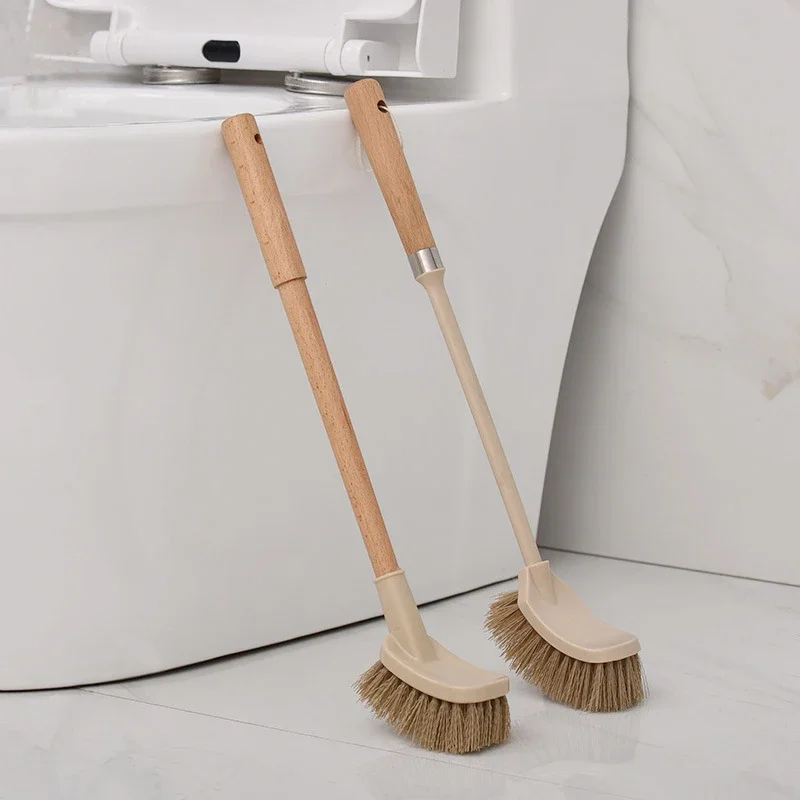 yesHuMe Natural Sisal Toilet Brush Beech Wood Long Handle Bathroom Cleaning Brush Curved Deep Cleaning Brush with Hanging Hole