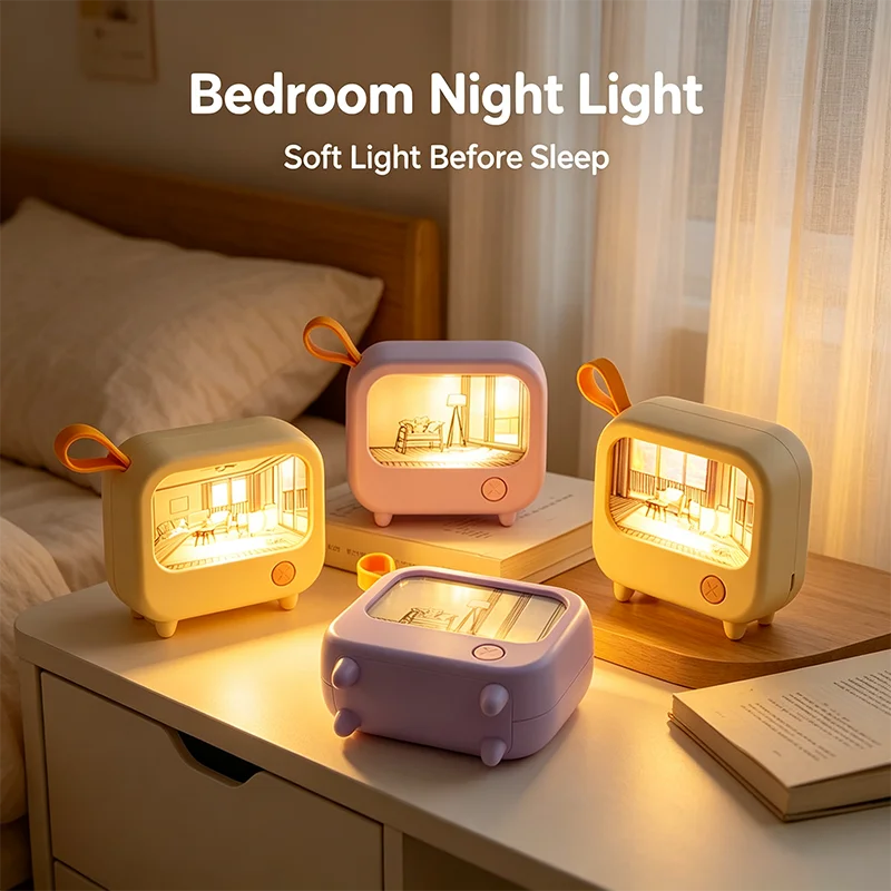 TV Painting Night Light Led Cute Child Learning Table Lamp Room Home Decoration Atmosphere Lighting Mini Desktop Birthday Gift
