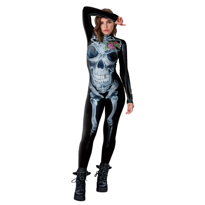 Disfraz de Cosplay con estampado 3D de calavera para mujer, Mono de fiesta de Carnaval de Halloween, traje de Catsuit, trajes Zentai para adultos