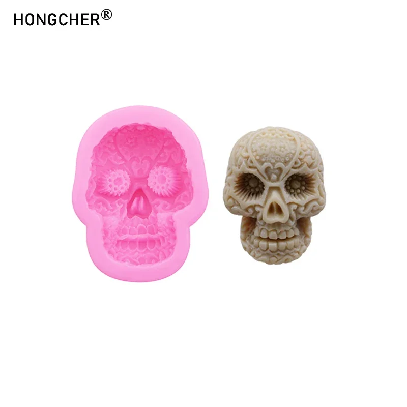 Halloween Totenkopf Herz Gehirn Gelatinform für handgemachte Schokoladen-Dessert-Dekorationen, DIY Harz Schmuck Zubehör, Fondant Kuchen