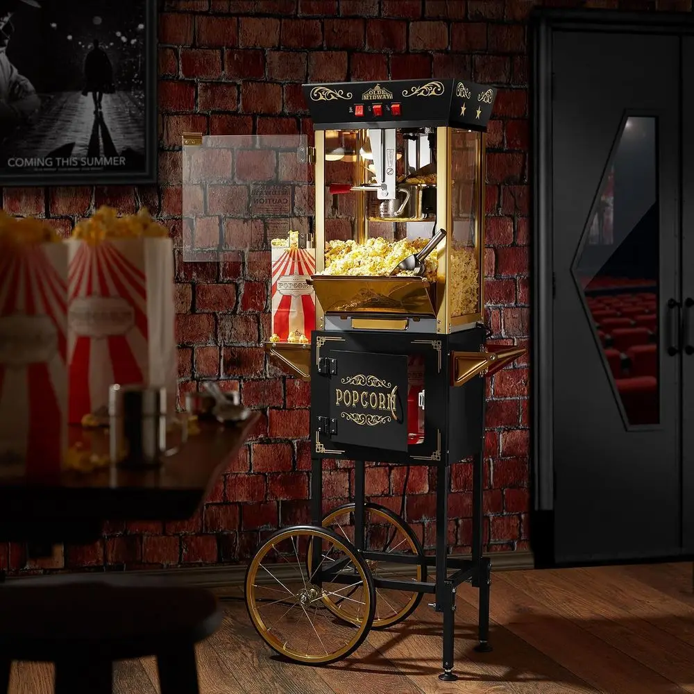 Movie Theater-Style corn hine Maker with Cart and 8-Ounce Kettle - Black, Vintage-Style per on Wheels image 9