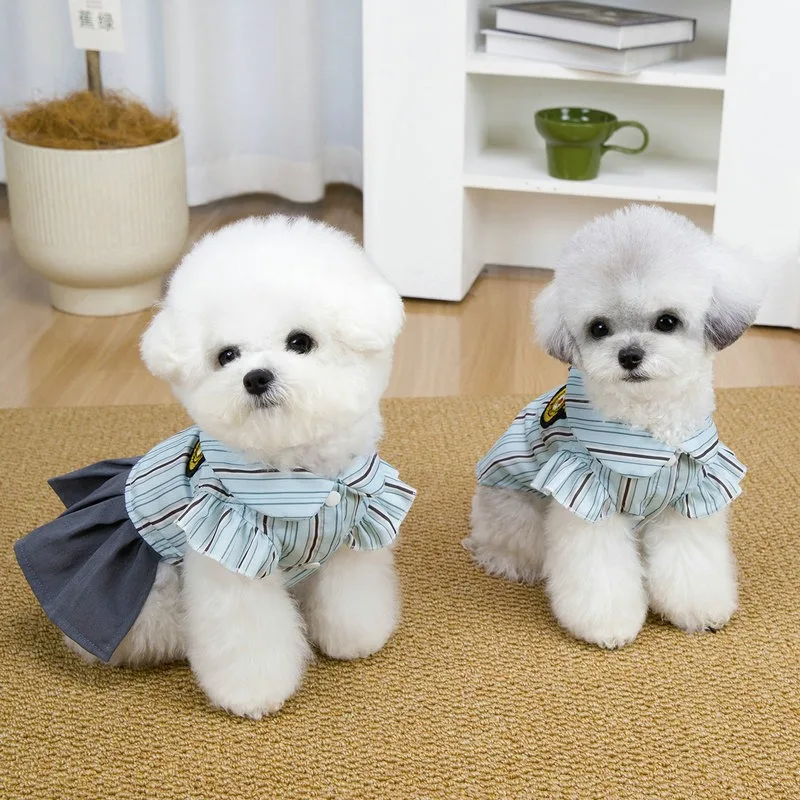 Maltese Couple Matching Pet Spring/Summer Dresses Small Dog Vertical Striped Clothes Teddy Cool Pullover XS-XL