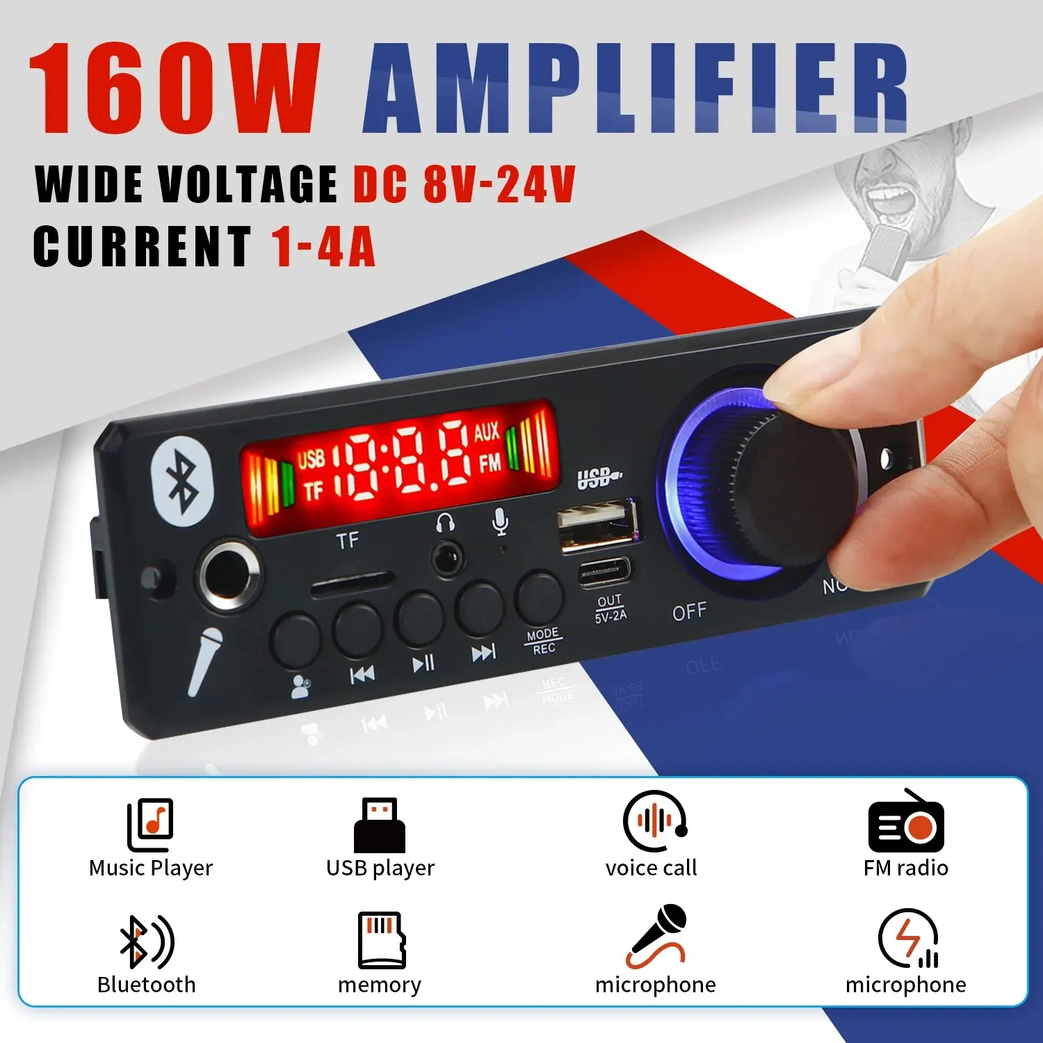 80W Amplifier Bluetooth 5.0 MP3 Decoder Board 12V Car MP3 Player USB FM Recording Folder Switching Microphone Handsfree Control