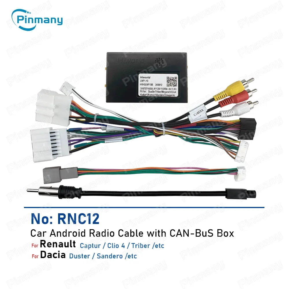 Car Radio Cable RNC12 16Pin Power Wire Harness Adapter with CAN Bus Decoder for Renault Captur Clio4 Triber Dacia Duster Sandero