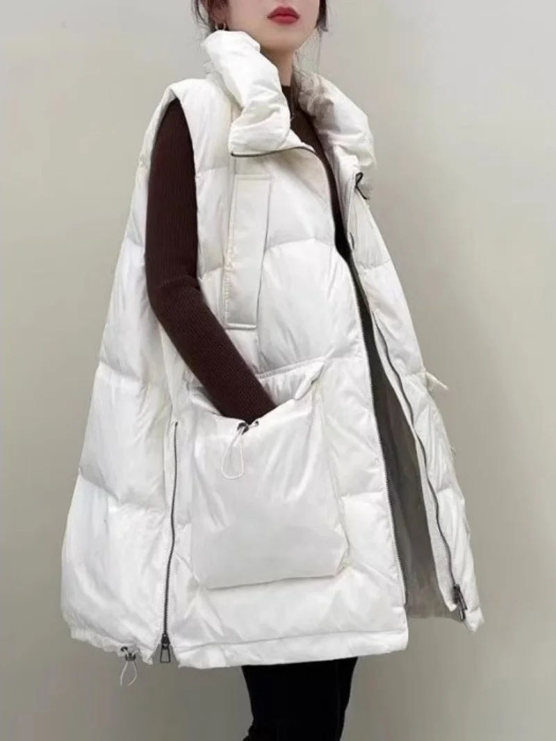 Medium-Length Cotton Vest For Women 2025 Fall/Winter Korean Loose Jacket With Stand-Up Collar Sleeveless Design Waistcoat w1115
