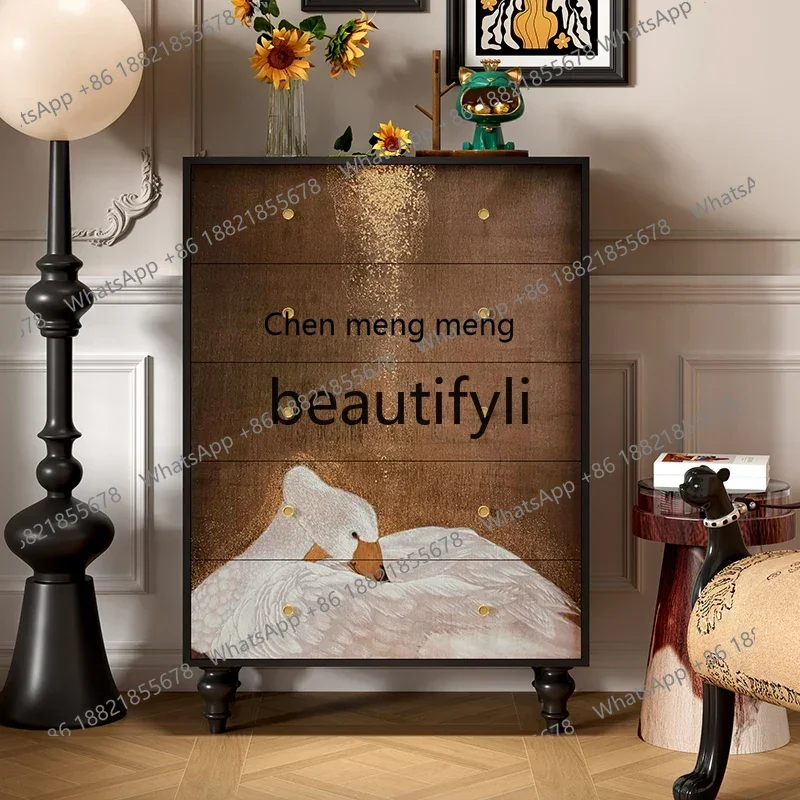 

2003French retro solid wood chest of drawers, living room home storage locker, porch cabinet