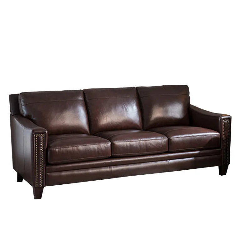 

American leather sofa, small apartment living room decoration combination