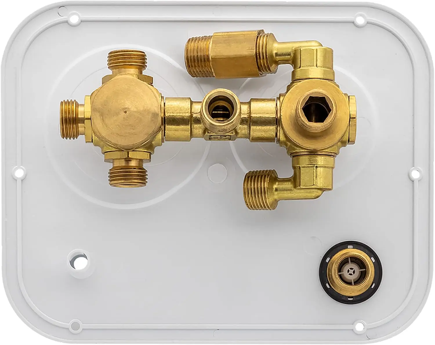 102-RF RV Water Service Panel with 4 Function Low Lead Brass Valve Supply & 2 Function Water Heater Bypass for Tank