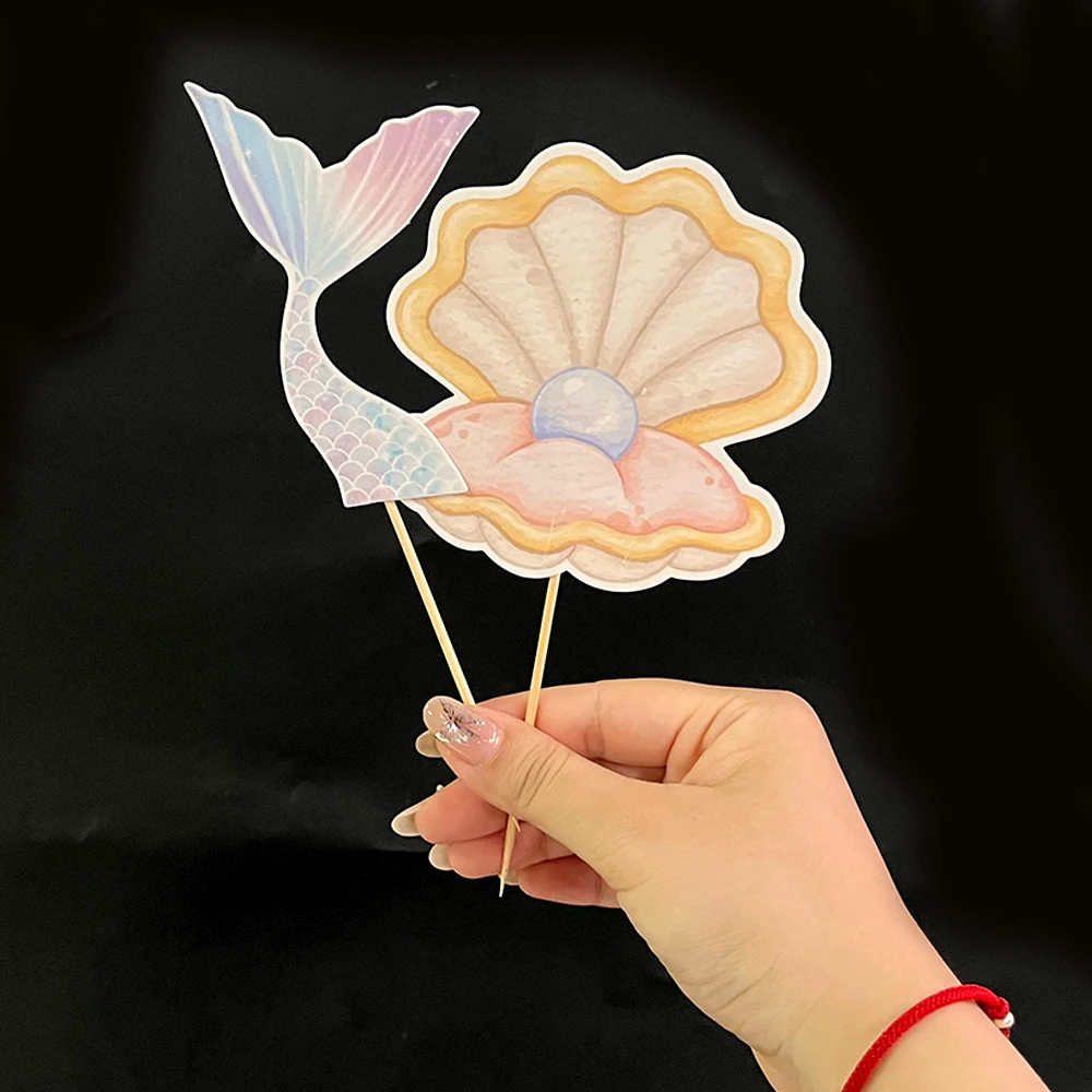 Decorações de bolo oceano sob o mar sereia bolo toppers concha coral papel cupcake topper diy aniversário festa marinha bolo suppli