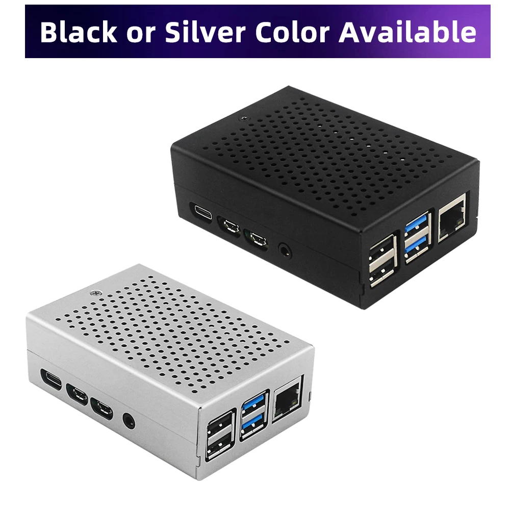 Raspberry Pi 4 Metal Case Black Silver Vents Shell with Cooling Fan Optional Heatsink Power Supply  for Raspberry Pi 4 Model B