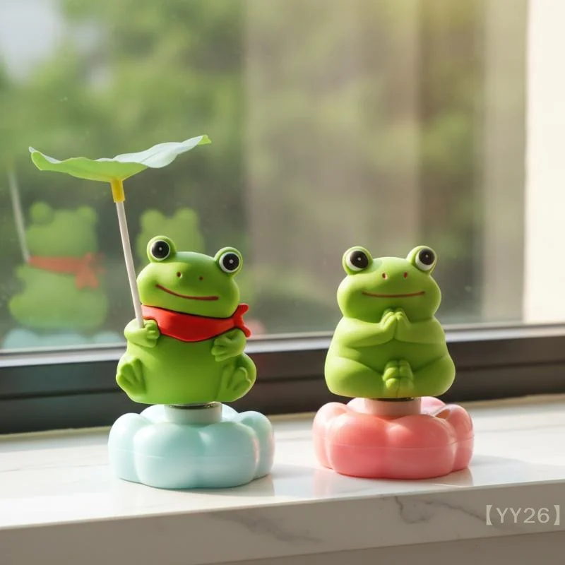 【YY26】Fun Rotating Resin Frog Car Ornament Cute Dashboard Figurine with Non-Slip Sticker for Car, Desk & Home Decor