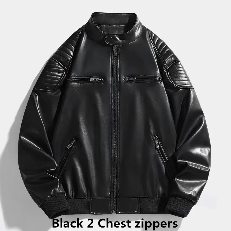 

Stand Collar Men Leather Jackets Motocycle Faux Leather Drive Coat Windbreaker PU Biker Overcoat Bomber VIntage Aviator Jackets