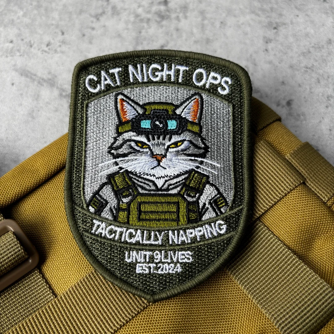Cat Night Ops Patch Taktischer Katzen-Moral-Patch Taktisch besticktes Klett-Militärabzeichen für Rucksack und Kleidung – Detail 4