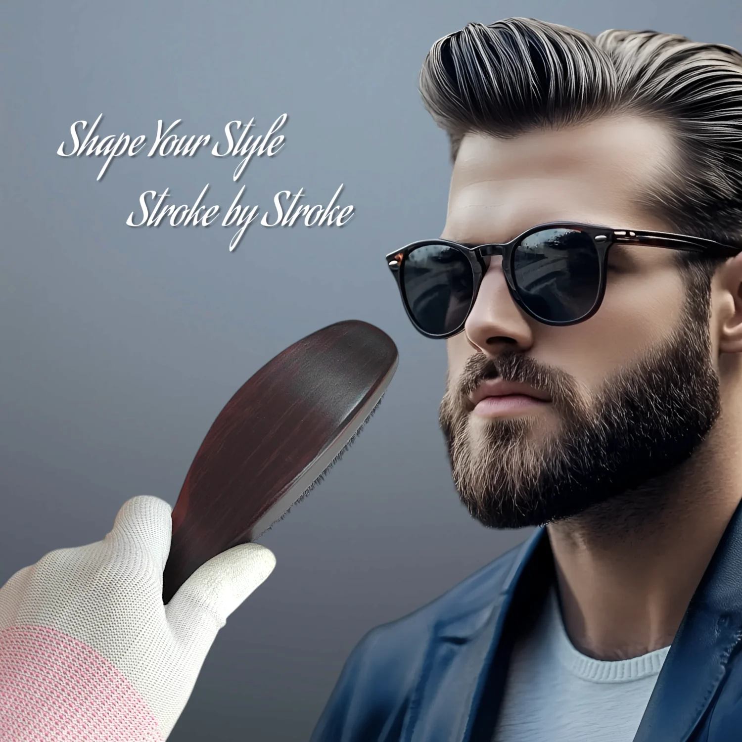 Gracemen 360 Wave Brush Curved Wooden Handle Hair Beard Brush Medium Stiffness Nylon + Boar Bristles for Men