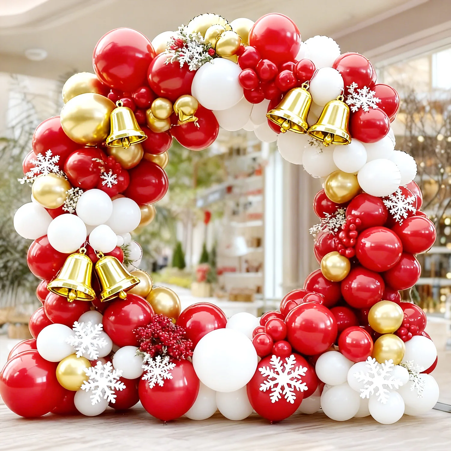 

New Year and Christmas 129pcs DIY Balloon Arch Kit (5in 10in 18in) Red, White, Golden Latex Balloons. Suitable for weddings, birthdays, showers, Easter, showers, all seasons (spring, summer, autumn, winter), home rooms, outdoor garden decorations