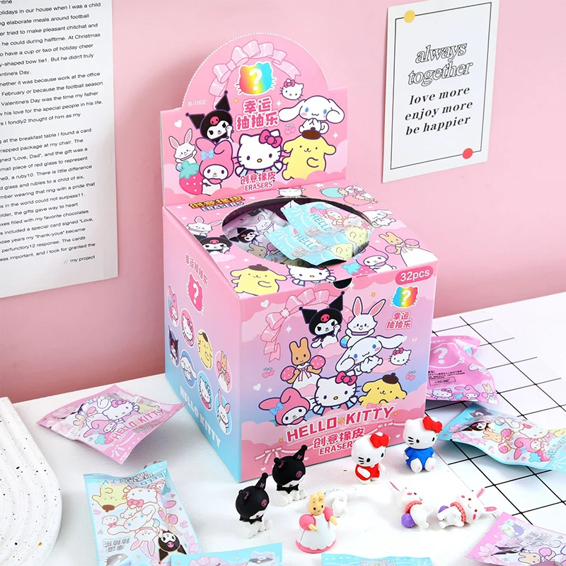 Sanrio ยางลบการ์ตูนกระเป๋านักเรียนลายการ์ตูนฟิกเกอร์อนิเมะ Hello Kitty Melody ยางลบแบบถอดได้1/4นิ้ว