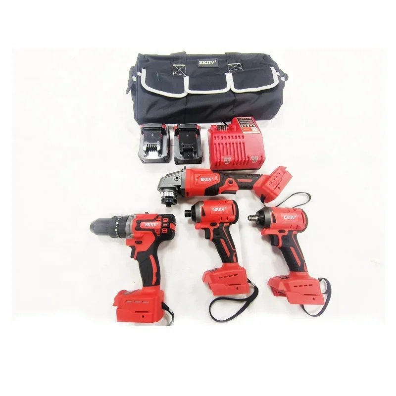 2024 New 4 In 1 Brushless Cordless Screwdriver Wrench Angle Grinder Hammer Drill 13MM Impact Drill Power Tools Combo Sets