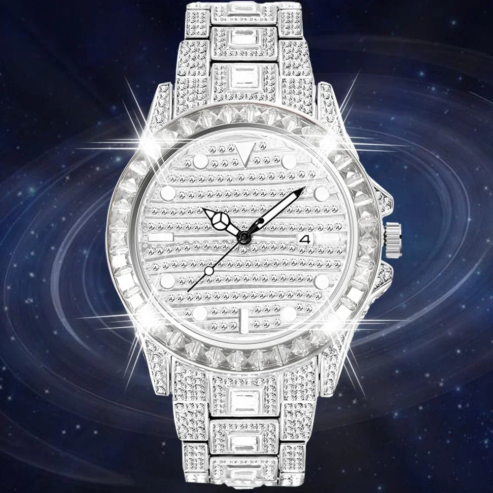 Montre à quartz en diamant glacé pour homme, entièrement AAA, montres étanches pour homme, horloge hip hop, acier doré, mode masculine