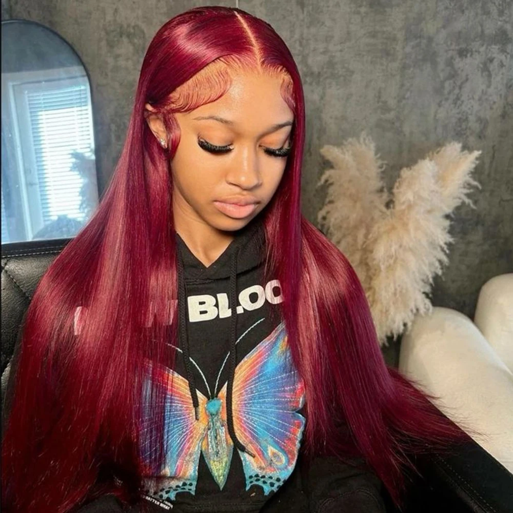 

Burgundy Straight Lace Front Human Hair Wigs 99J Colored 13x4 HD Lace Frontal Wig 4X4 Red Wigs For Women 200% Density