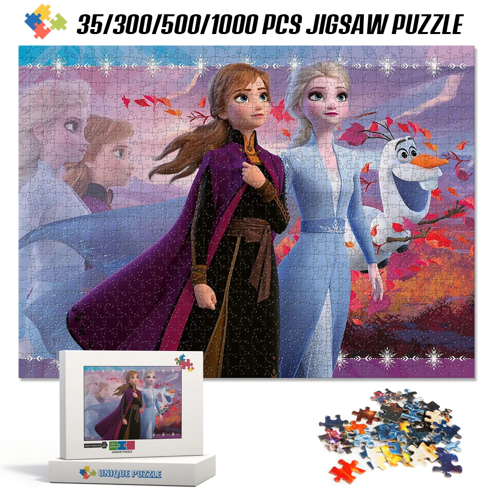 

Disney Princess Frozen Elsa Anna Cartoon 35/300/500/1000 Pieces Jigsaw Puzzle for Adults Educational Toys for Children Kids Toys