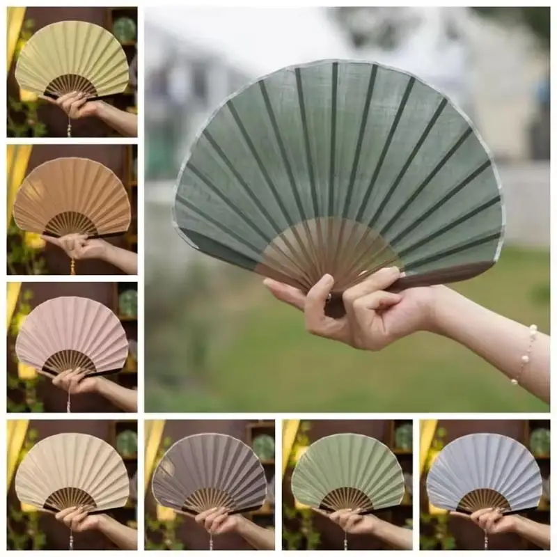 Kreative Retro Mini Shell Fan Baumwolle Leinen Tuch Chinesischen Falten Hand Fan Sanfte Einfarbig Handheld Fan frauen