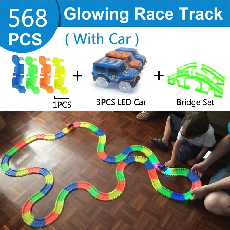 DIY Assembly Electric Race Track Magic Rail Car Toys Flexible Flash Dark Glowing Racing Track for Children Gifts