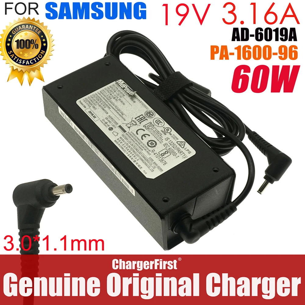 AD-6019A PA-1600-96 60W 19V 3.16A AC Adapter Charger 3.0x1.1mm for SAMSUNG 900X3T 740U3E 730U3E NT550EBE